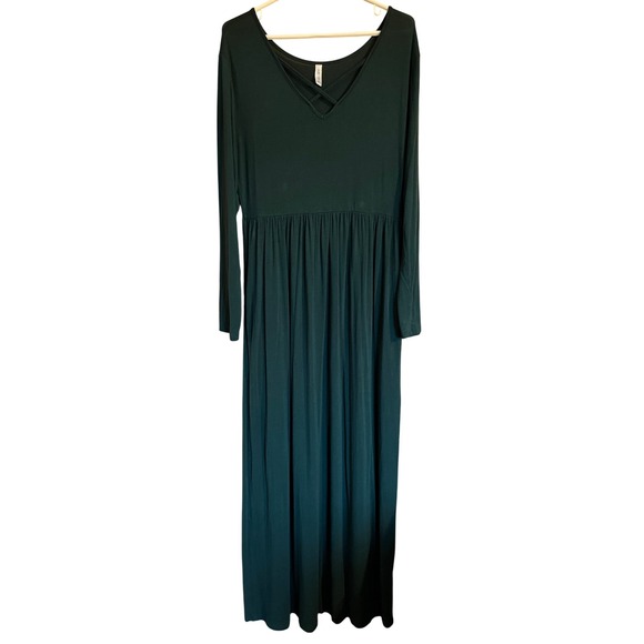 Libetter Womens Dress XL Dark Green Criss Cross V Neck Casual Long‎ Sleeve  Full - Picture 1 of 8